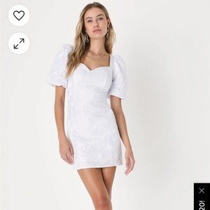 Lulus Beyond Amazing White Floral Jacquard Puff Sleeve Dress